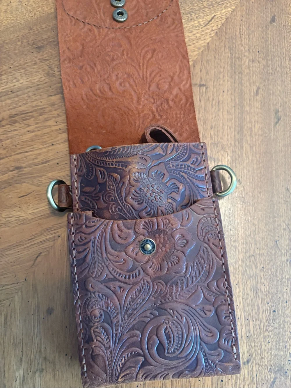 Brown Tooled Leather Crossbody Phone Pouch - Classic Men’s Bag